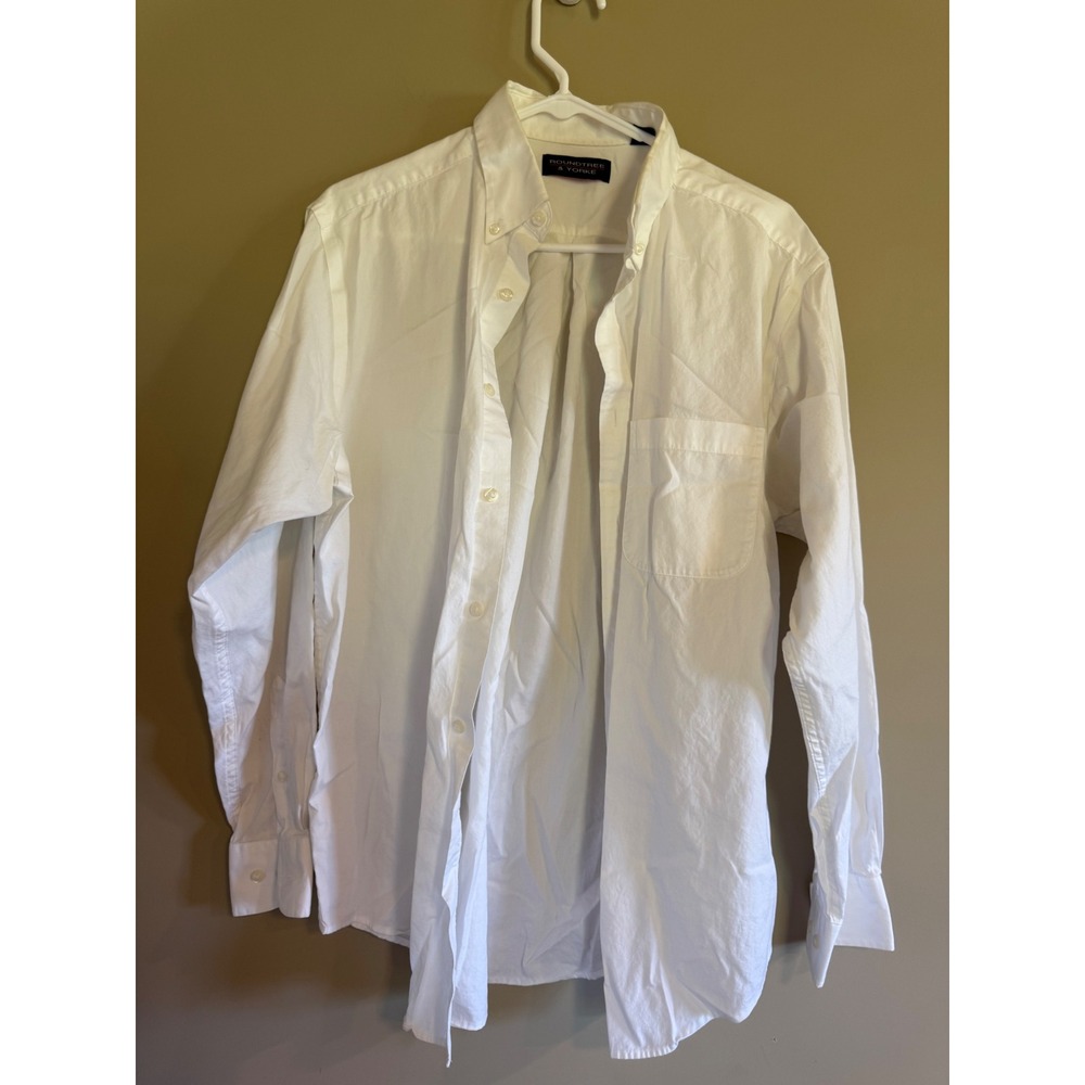 Roundtree & Yorke Mens White Long Sleeve Button Down Cotton Shirt Medium